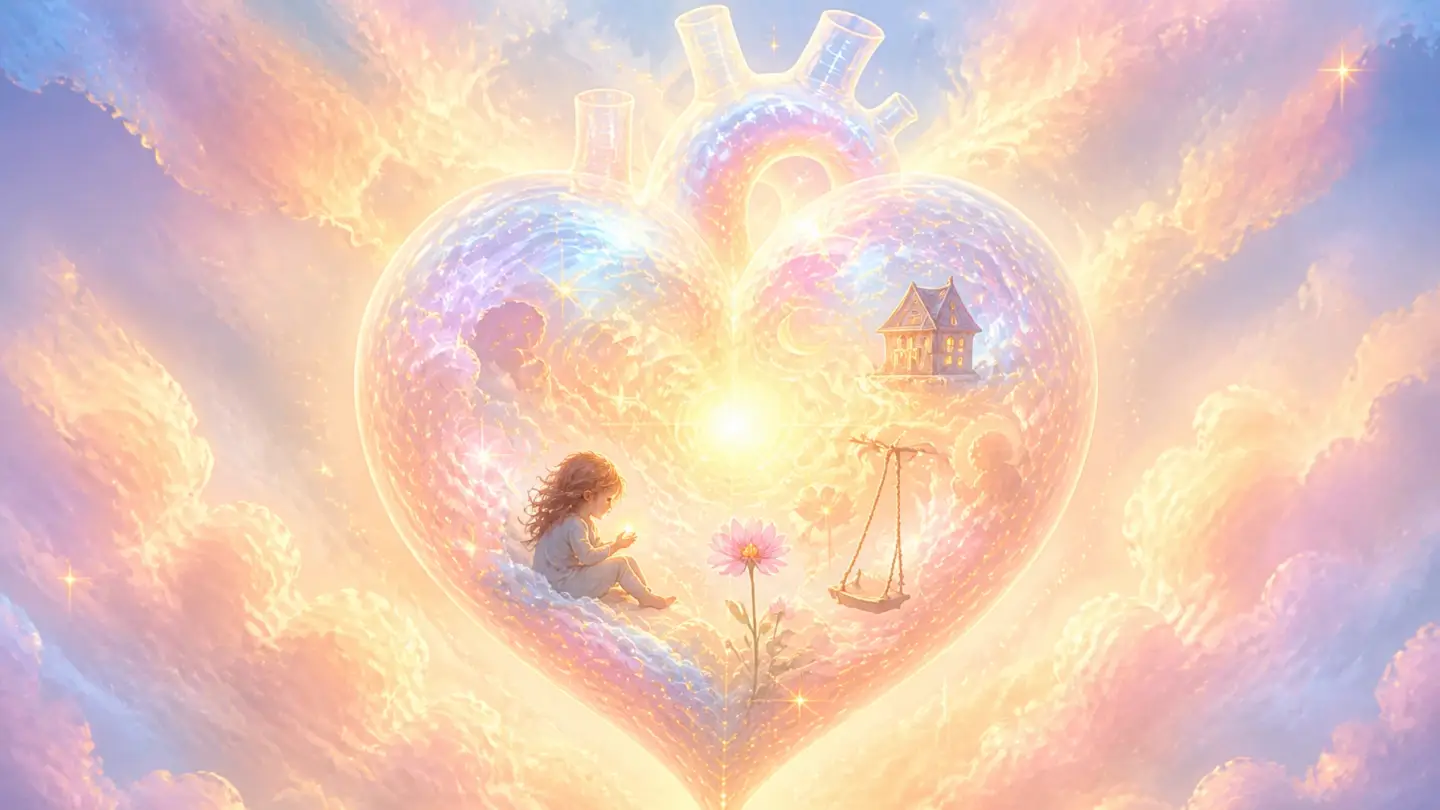 A glowing heart represents the complex, luminous inner world of a child's emotions.