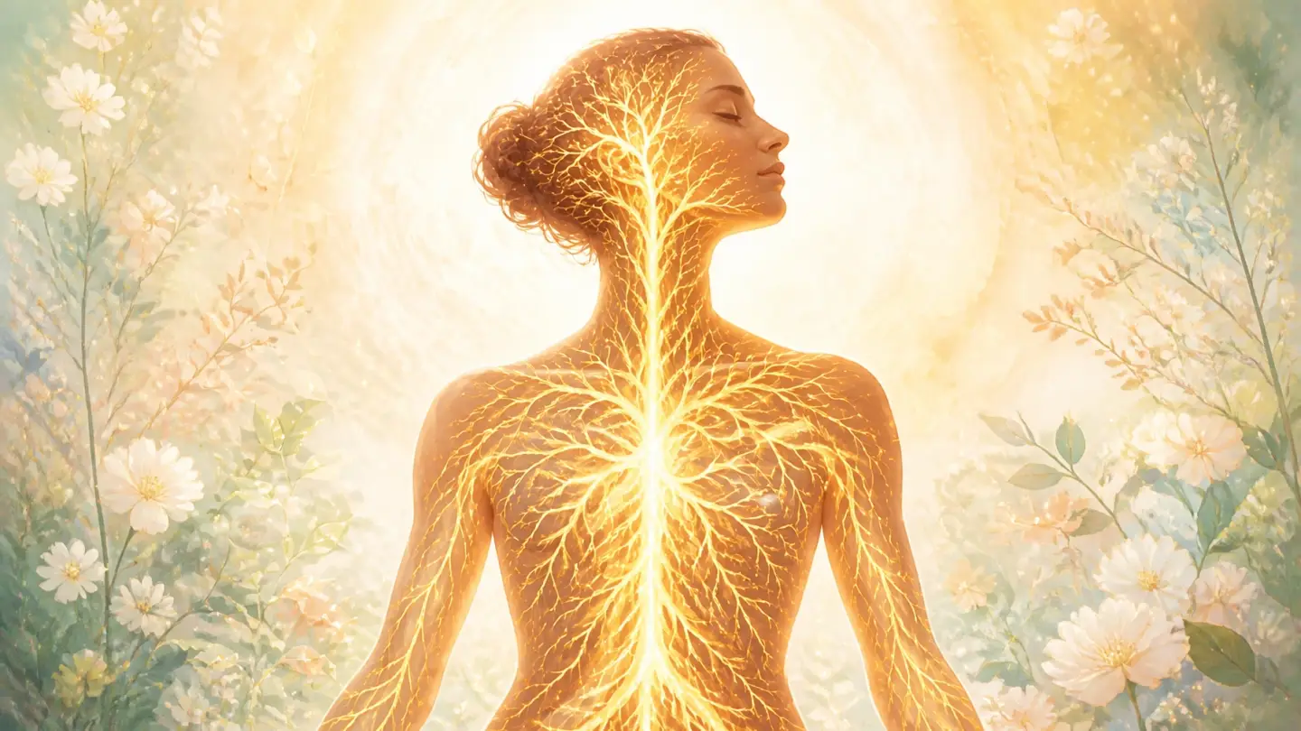 The internal nervous system as glowing golden roots within a silhouette
